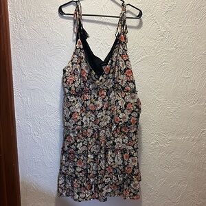 Forever 21 Black Floral Tie-Shoulder Sundress with Pink & Cream Flowers